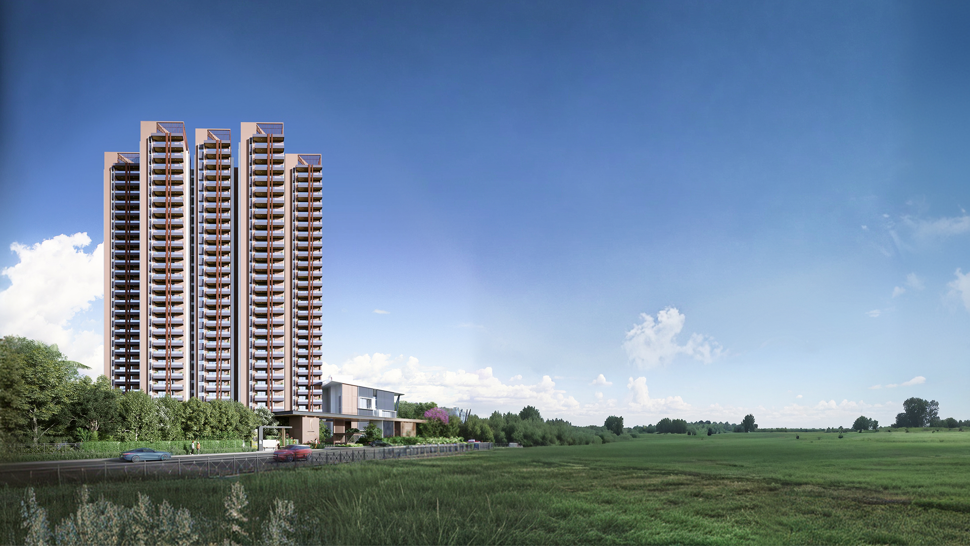 Landscape view with towers